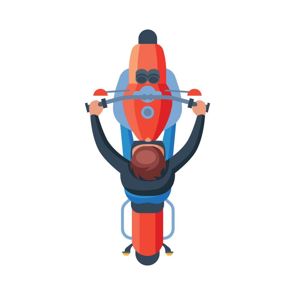 Man Riding Motorcycle, View from Above, Motorcyclist on Motorbike Flat Illustration vector