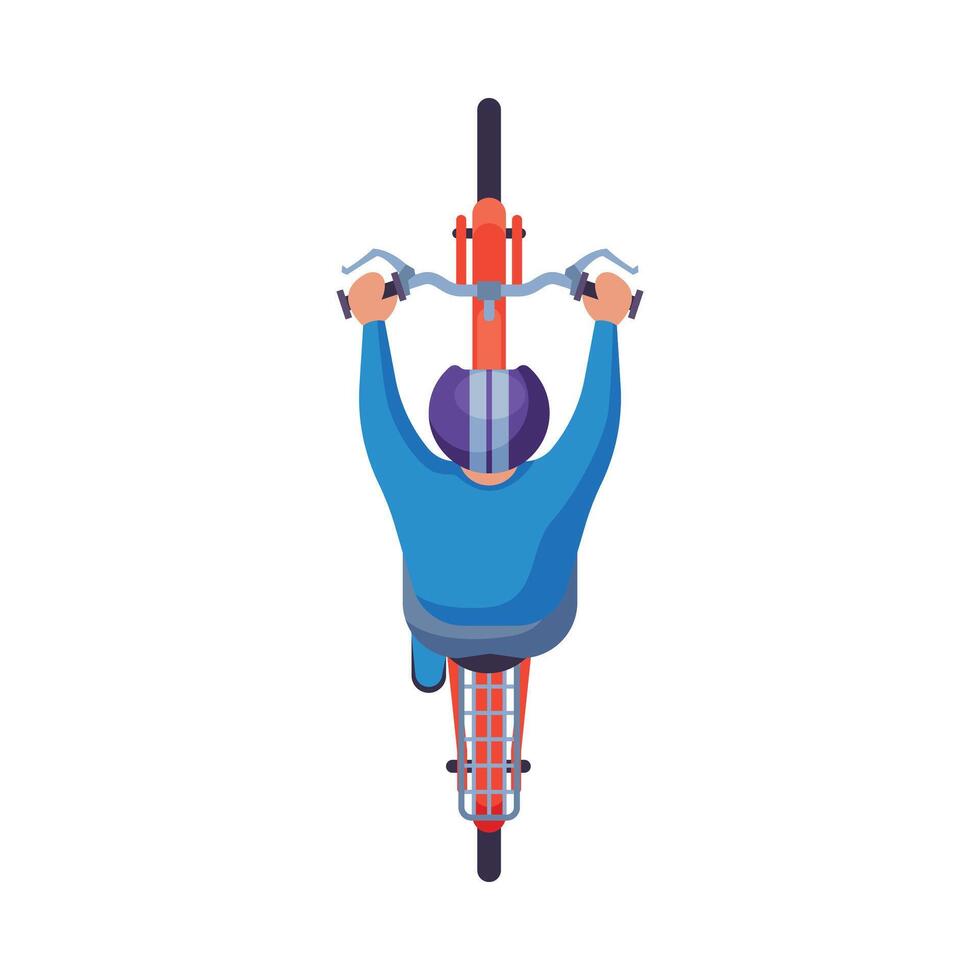 Man in Helmet Riding Bike, View from Above, Cyclist Character on Bicycle Flat Illustration vector