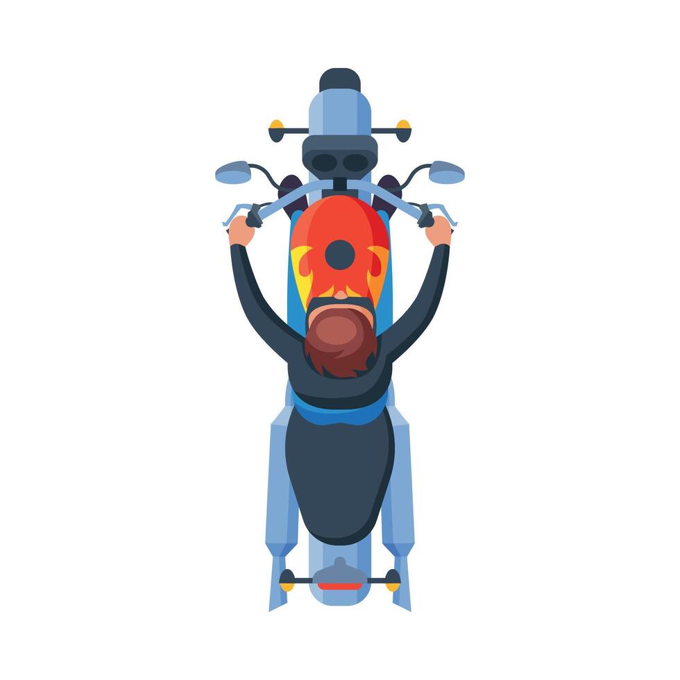 Male Motorcyclist Riding Motorcycle, View from Above Flat Illustration vector
