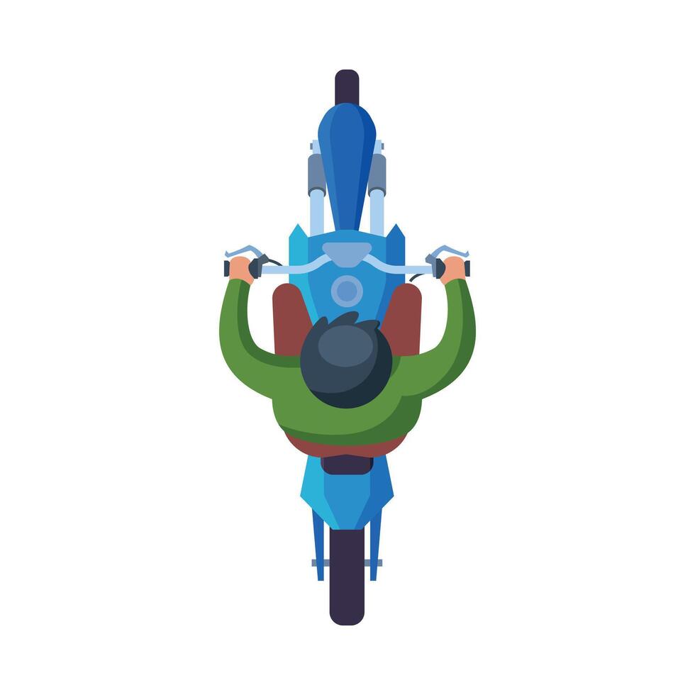 Man Riding Motorcycle, View from Above Flat Illustration vector