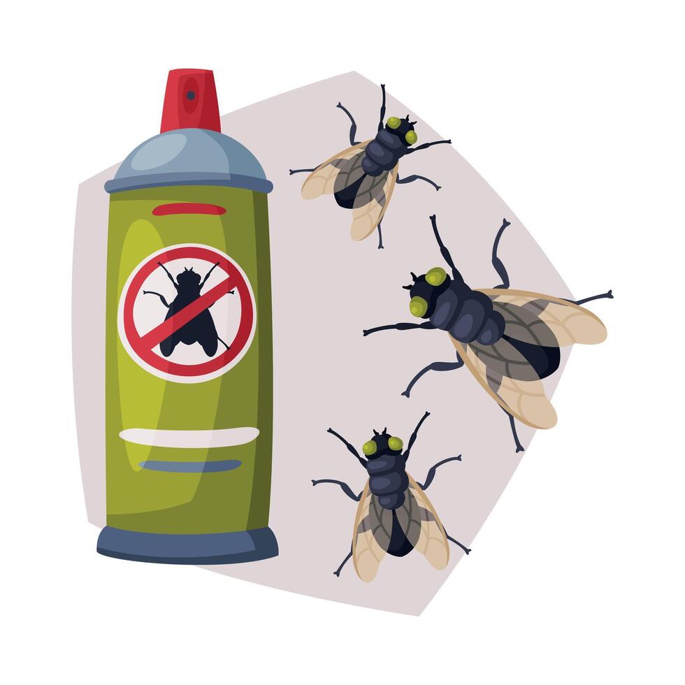 Spray Can of Fly Insect Insecticide, Pest Control Service, Detecting and Exterminating Insects Illustration on White Background vector