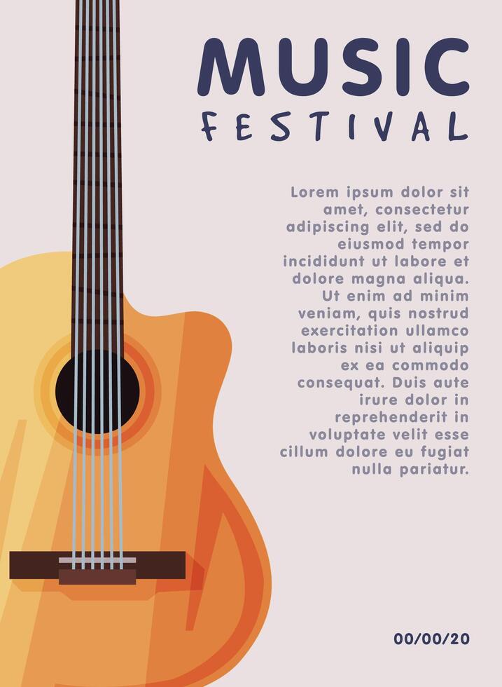 Music Festival Banner with Acoustic Guitar Musical Instrument, Advertisement Poster, Brochure, Flyer, Invitation Card Illustration vector