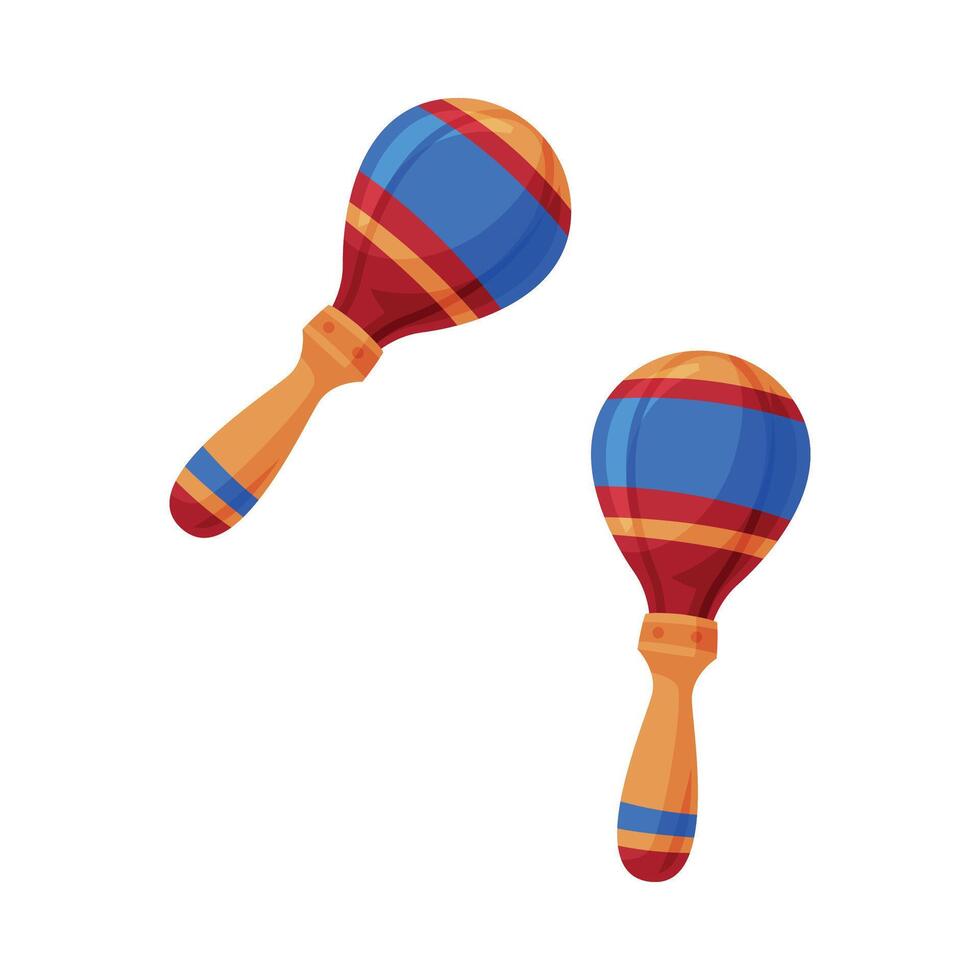 Pair of Colorful Maracas Percussion Wooden Musical Instrument Flat Style Illustration on White Background vector