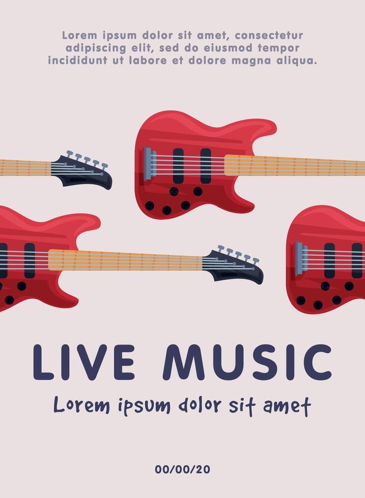 Live Music Banner with Electric Guitars Musical Instruments, Advertisement Poster, Brochure, Flyer, Invitation Card Illustration vector