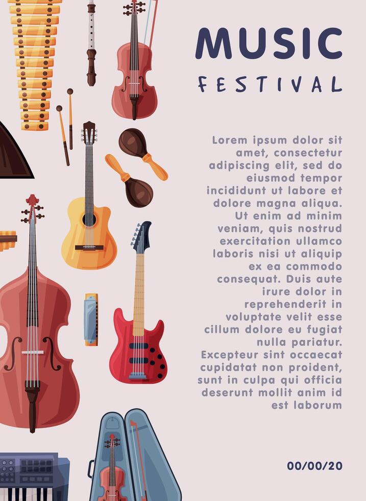 Music Festival Banner with Orchestral Musical Instruments and Place for Text, Advertisement Poster, Brochure, Flyer, Invitation Card Illustration vector