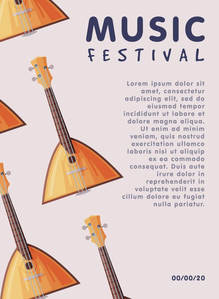 Music Festival Banner with Balalaika Traditional Russian String Musical Instrument and Place for Text, Advertisement Poster, Brochure, Flyer, Invitation Card Illustration vector