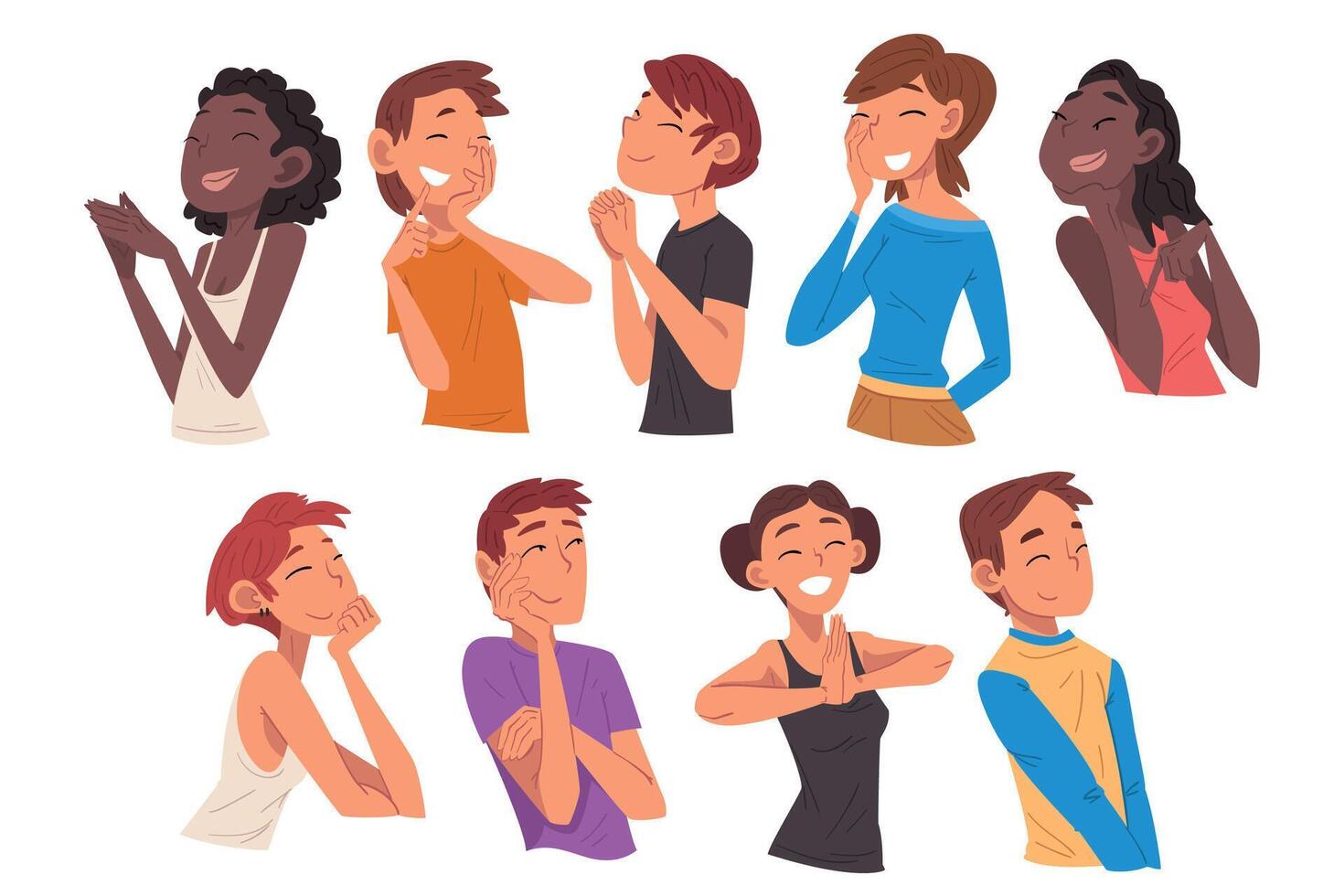 Collection of People Dreaming about Something, Happy Relaxing Men and Women Thinking or Making Decision Cartoon Illustration vector
