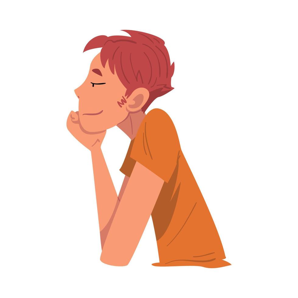 Side View of Thoughtful Relaxed Man, Guy Dreaming about Something, Male Person Sitting Supporting his Head by Hand Illustration vector