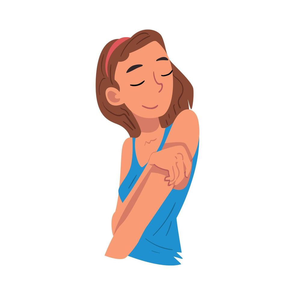 Beautiful Thoughtful Girl, Smiling Relaxed Teenager Dreaming about Something Illustration vector