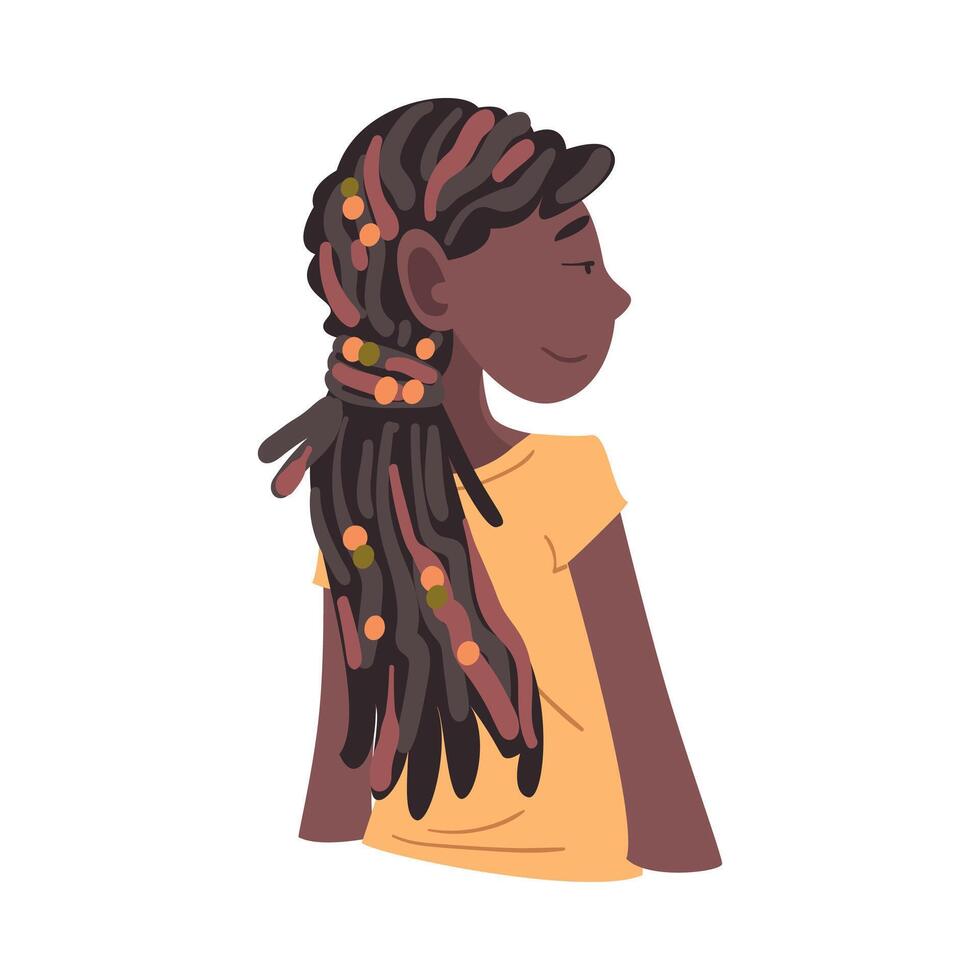 Beautiful African American Girl, Smiling Relaxed Person Dreaming about Something Illustration vector