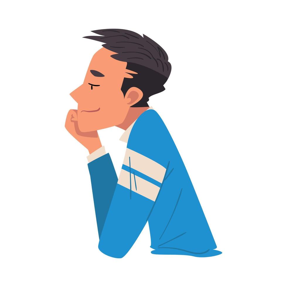 Side View of Thoughtful Man, Relaxed Guy Dreaming about Something, Person Sitting Supporting his Head by Hand Illustration vector