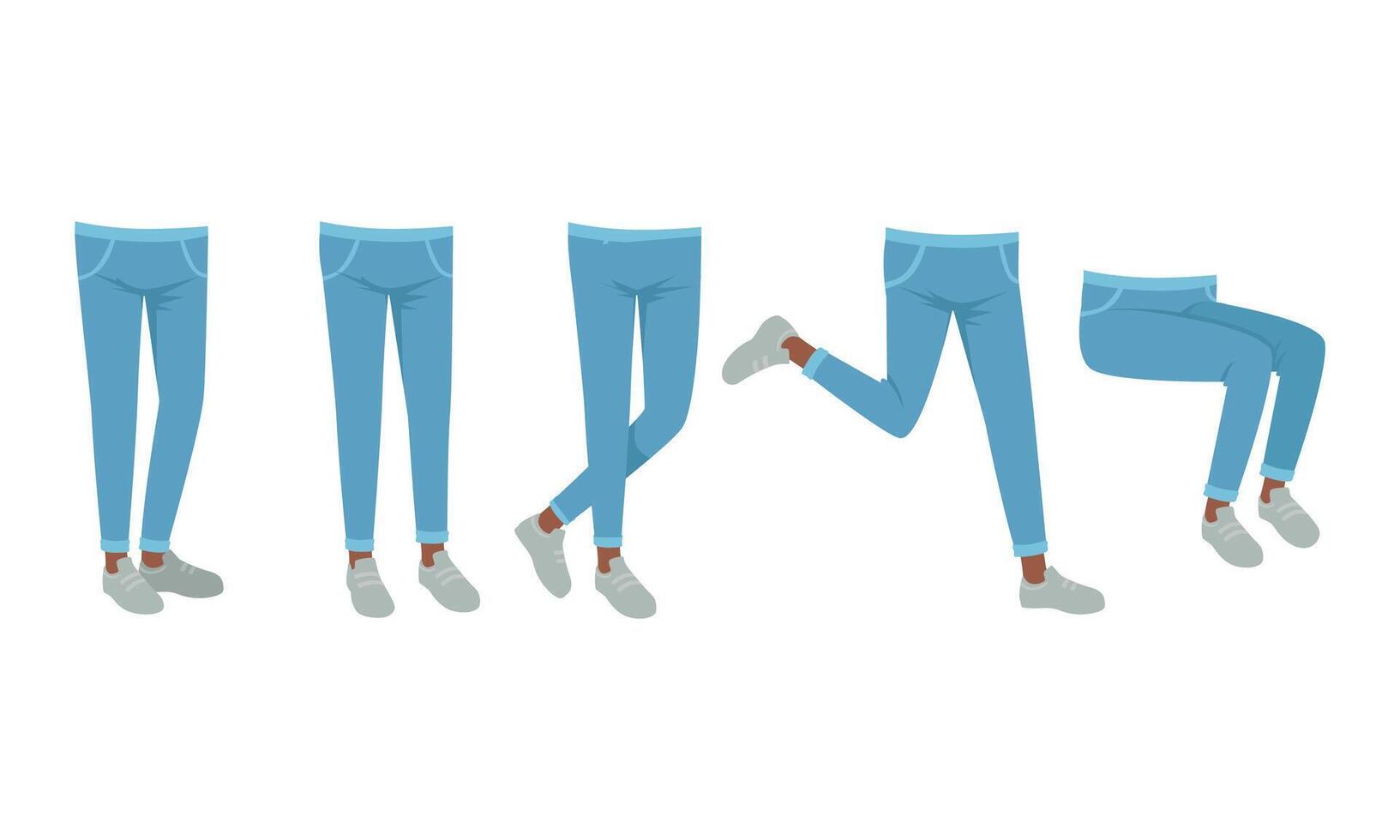 Human Legs in Jeans and Shoes in Various Poses Set, Male or Female Body Part, Constructor for Animation Cartoon Style Illustration vector