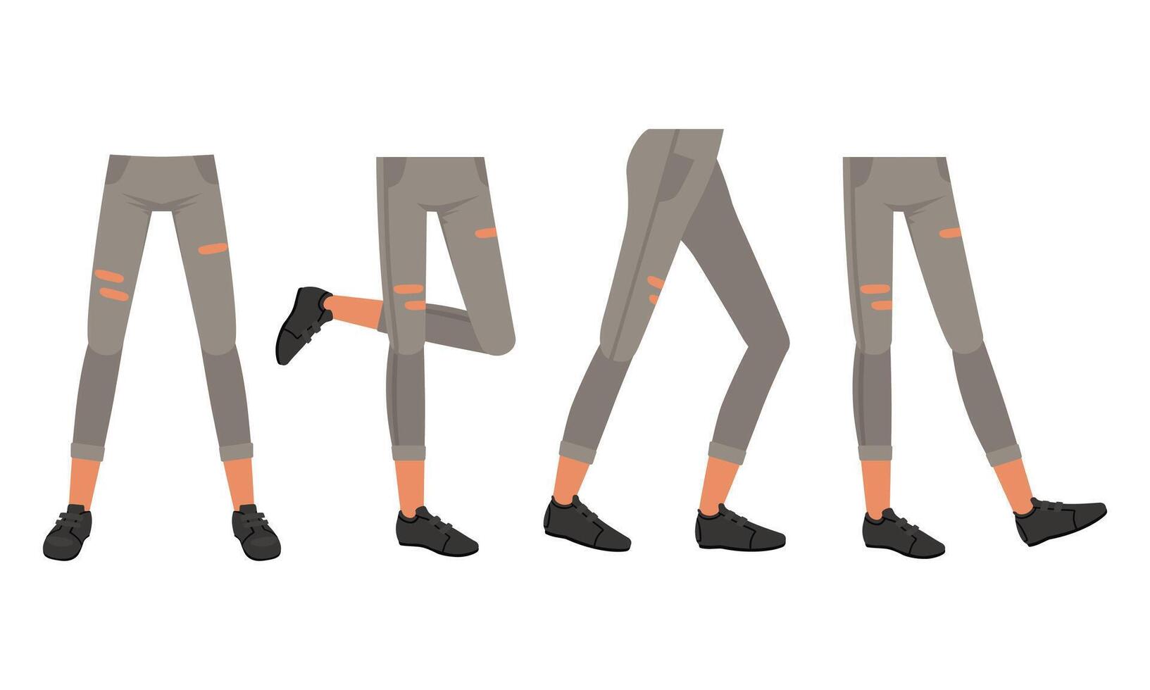 Human Legs in Ripped Jeans and Shoes in Various Poses Set, Male or Female Body Part, Constructor for Animation Cartoon Style Illustration vector