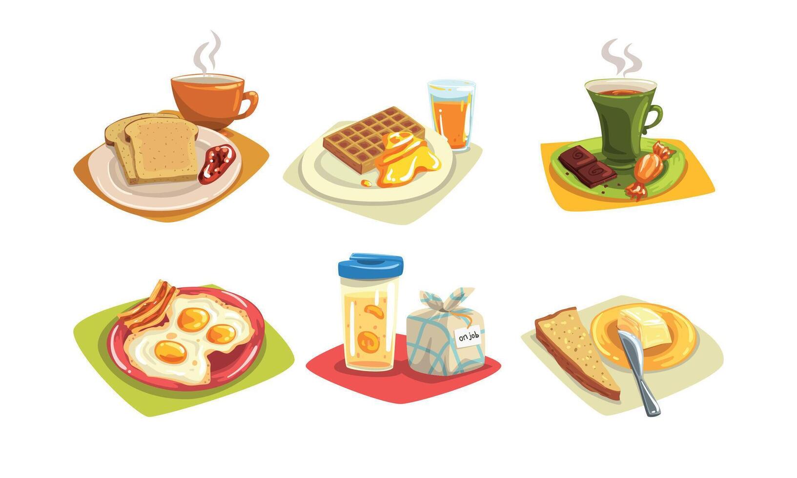 Classical Breakfast and Brunch Dishes Collection, Morning Food Menu Illustration vector
