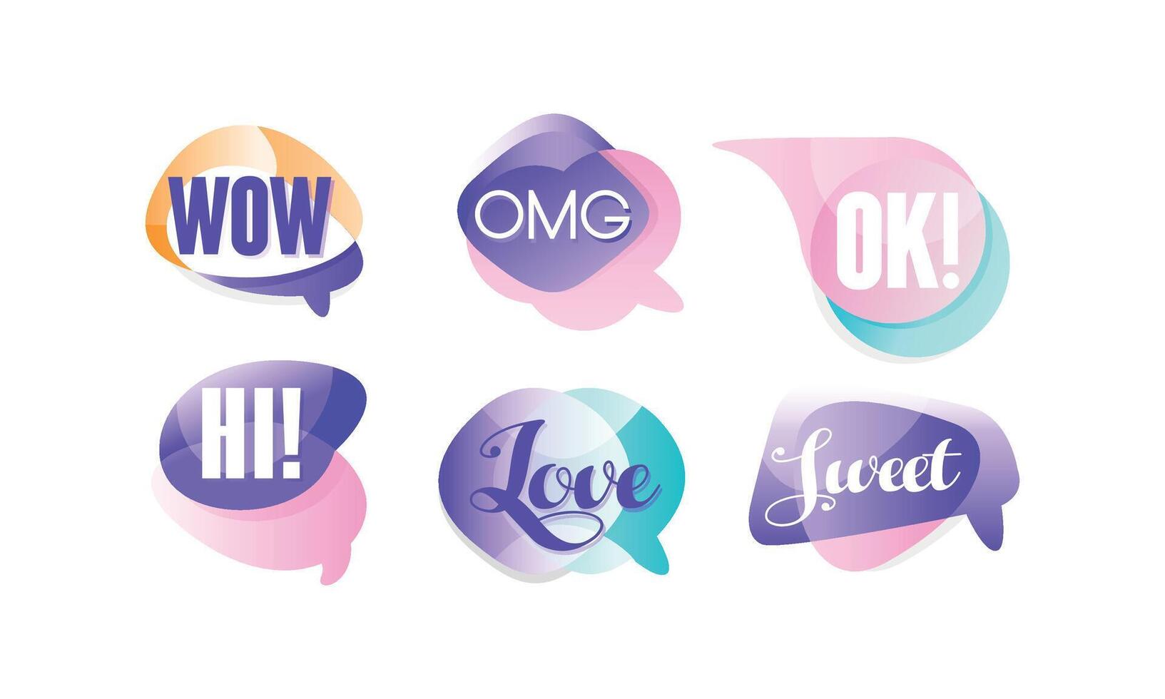 Speech Bubbles with Dialog Words, Wow, Omg, Okay, Hi, Love, Sweet Illustration vector