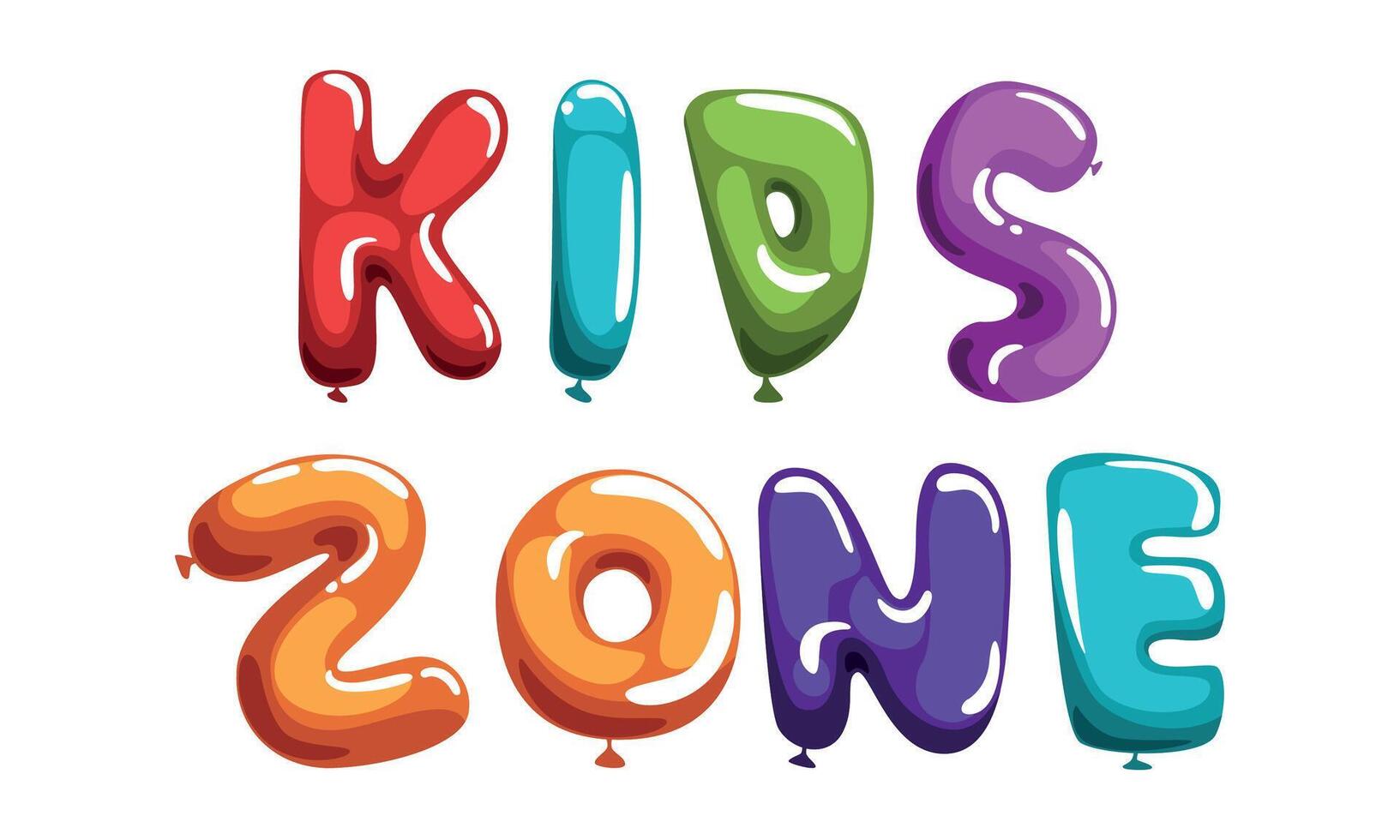 Kids Zone Phrase, Colorful Glossy Bubble Shaped Lettering Illustration White Background vector
