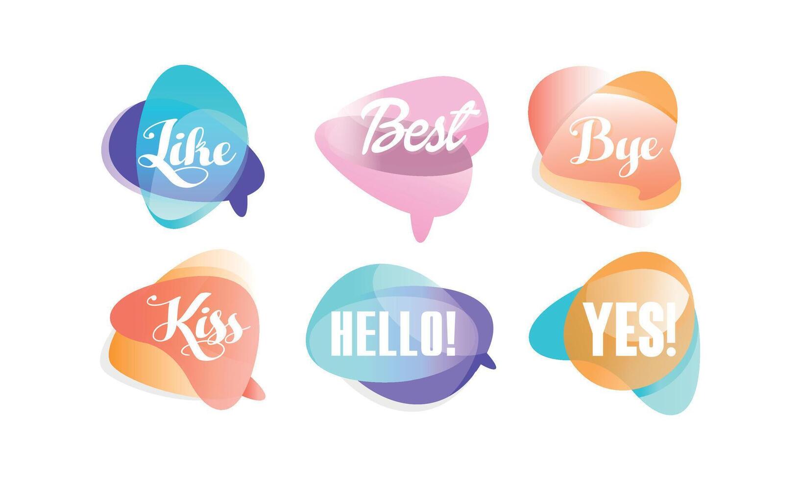 Speech Bubbles with Dialog Words, Like, Best, Hello, Bye, Kiss, Yes Illustration vector