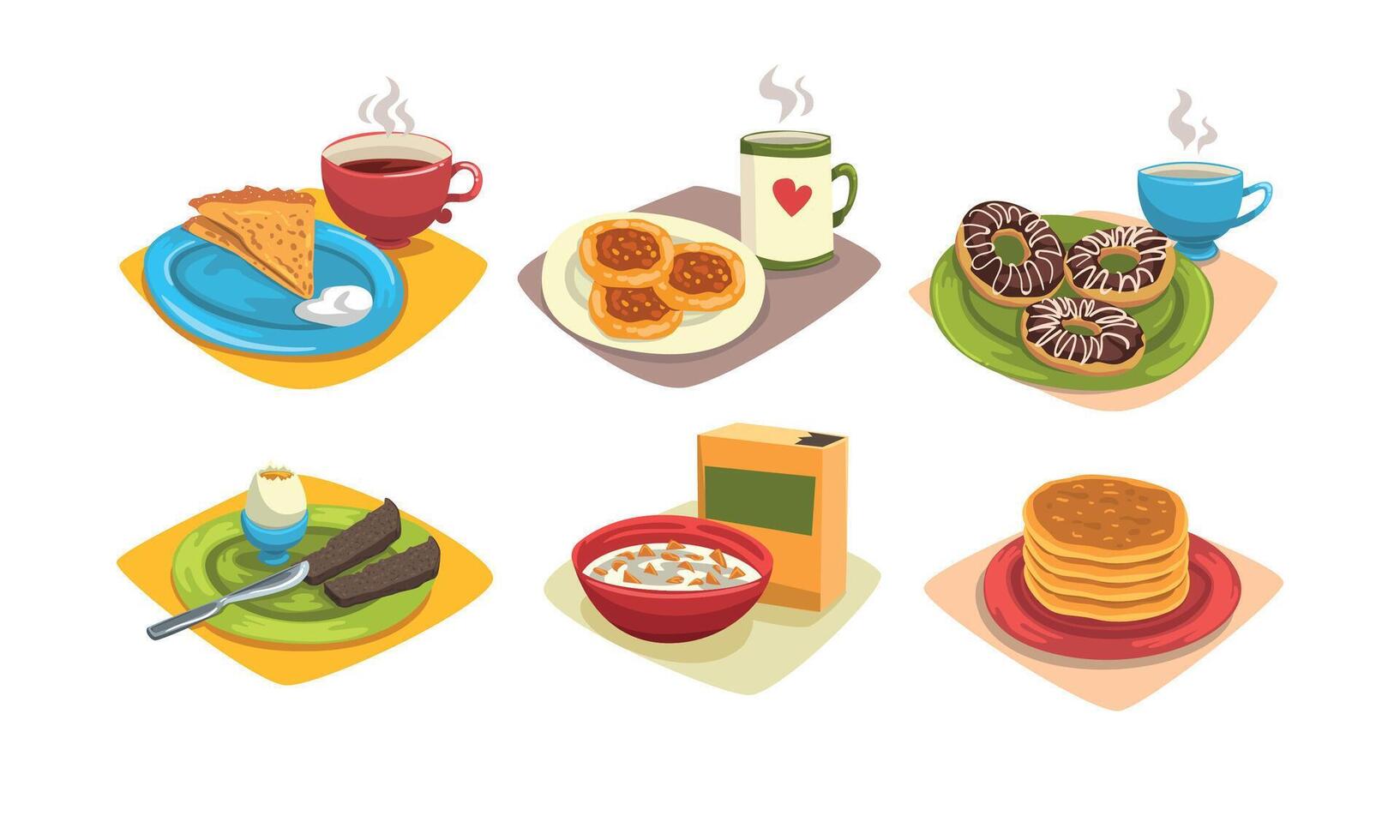 Classical Breakfast Dishes Set, Morning Food Menu Illustration vector