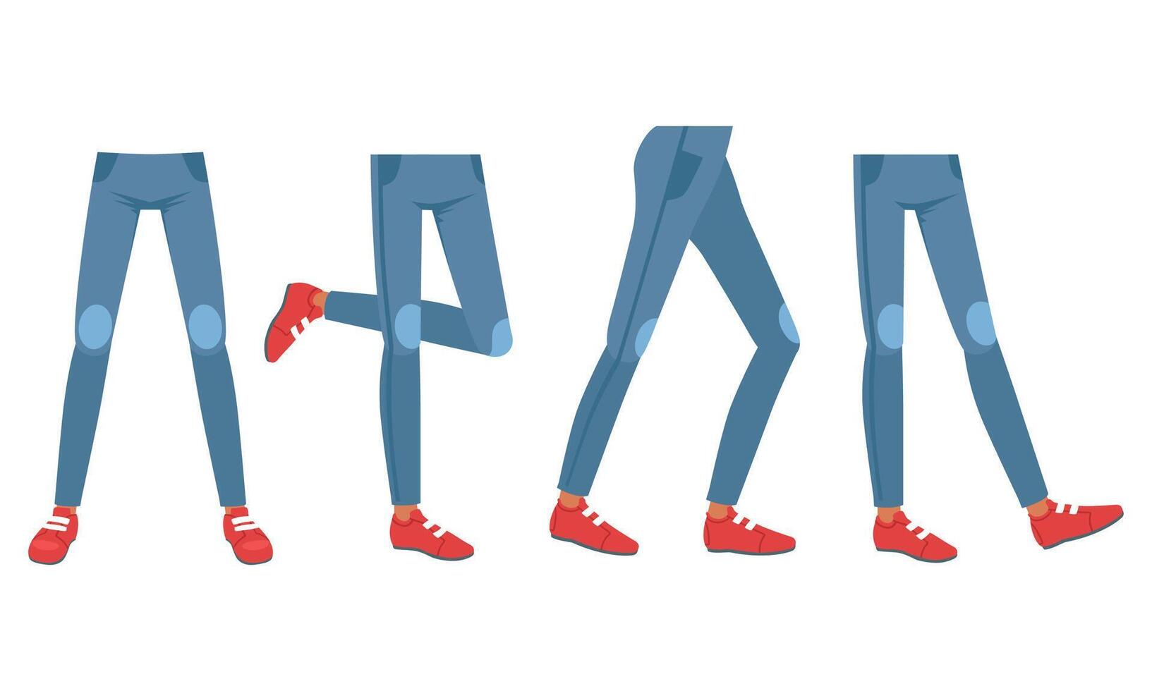 Different Views of Human Legs in Jeans and Shoes, Male or Female Body Part, Constructor for Animation Cartoon Style Illustration vector