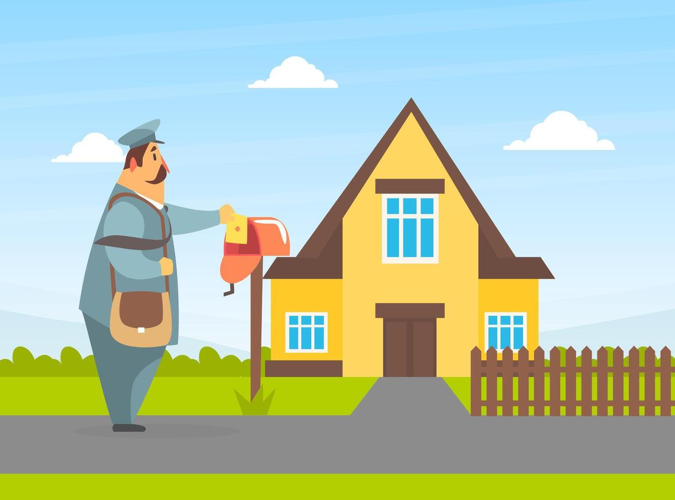 Postman in Uniform Putting Letter in Mailbox, Delivery Service Illustration vector