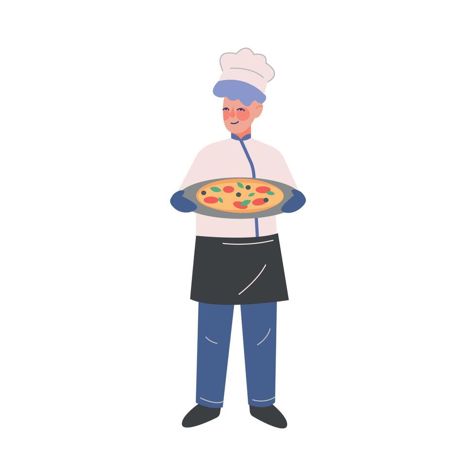 Man Professional Chef Character, Male Baker Wearing Traditional Uniform Working in Restaurant or Cafe, Illustration on White Background vector