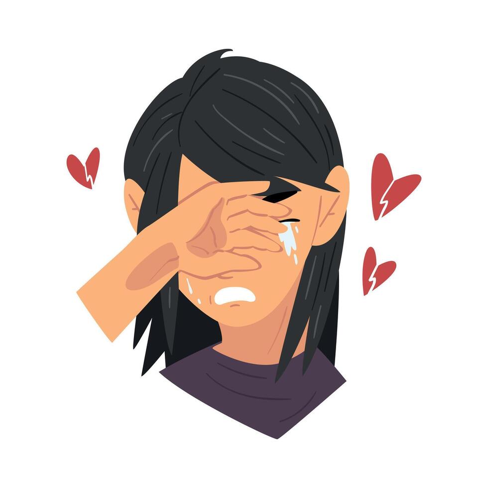 Unrequited Love Teen Problem, Depressed Teenager Girl in Stressful Situation Illustration vector