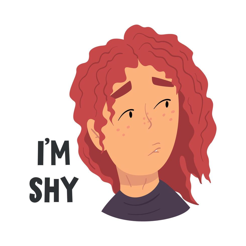 I am Shy, Teen Problem, Depressed Teenager Girl in Stressful Situation Illustration vector