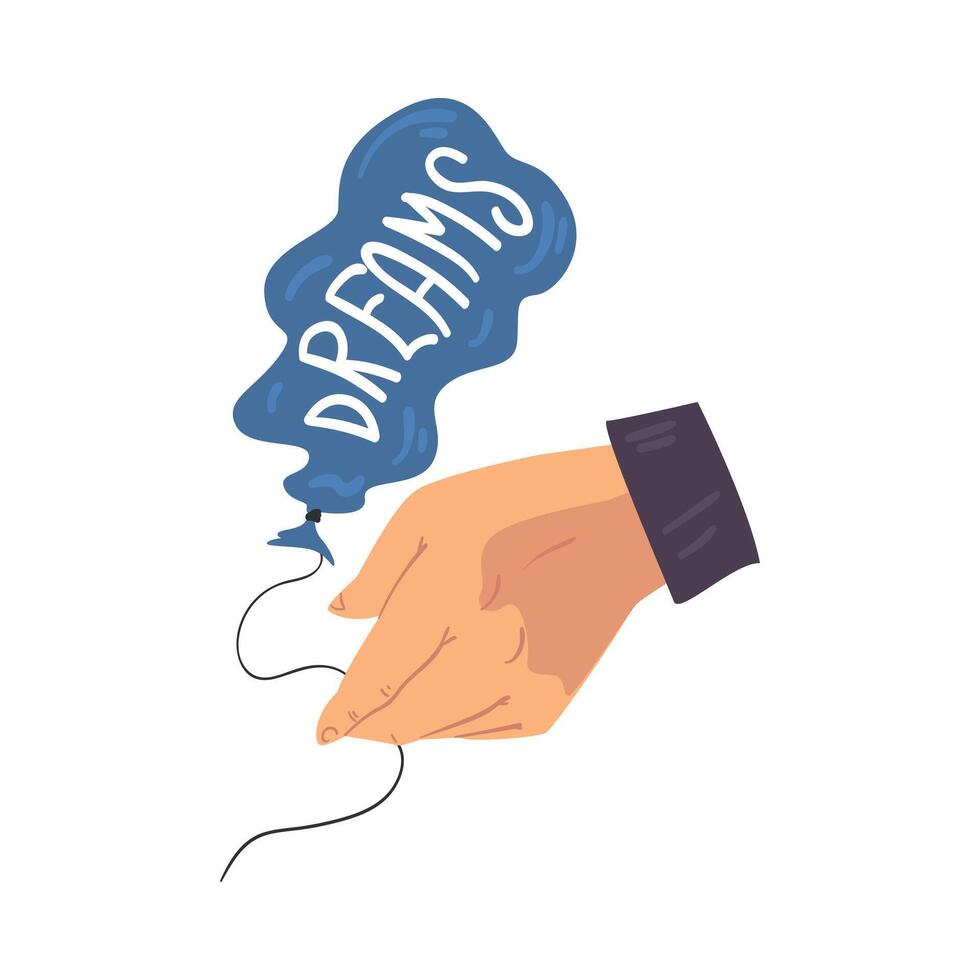 Hand Holding Deflated Air Balloon with Dream Inscription, Teenager Problems Concept Illustration vector