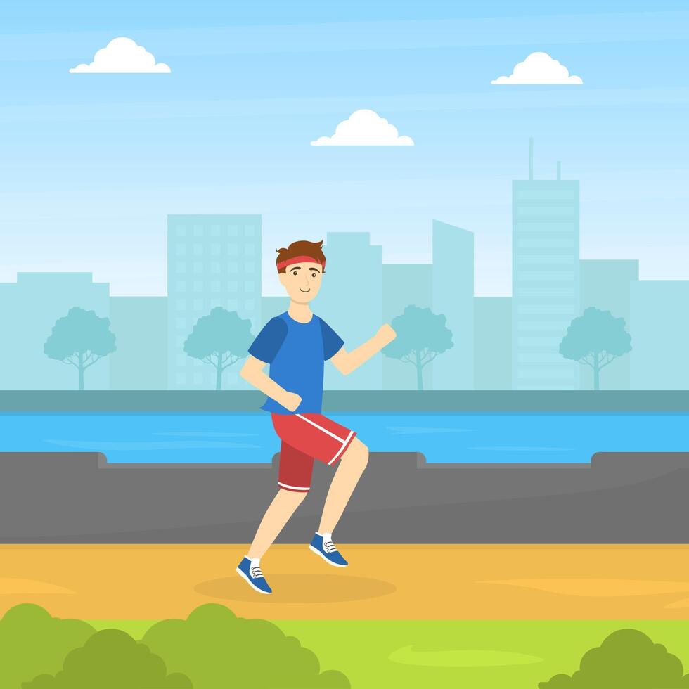 Guy Running in the Park, Physical Workout Training, Young Man Doing Physical Activity Outdoors Illustration vector