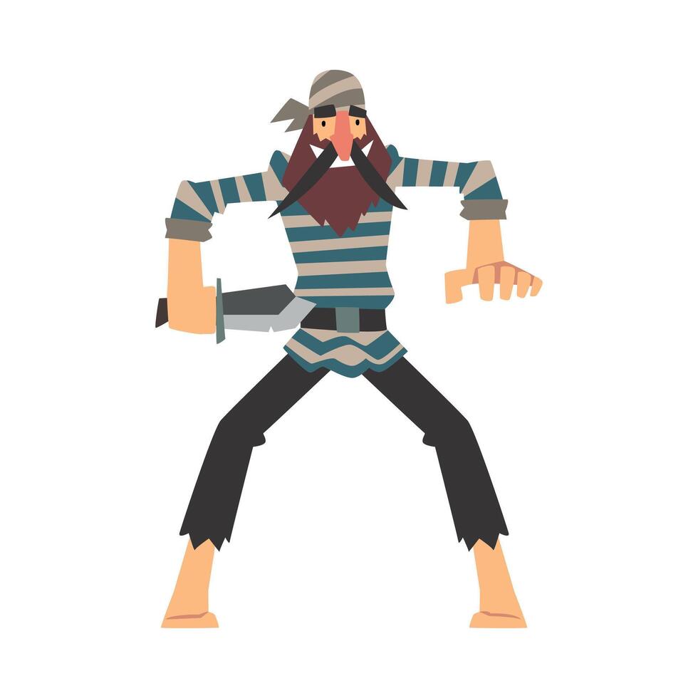 Funny Brave Pirate with Dagger, Male Buccaneer Cartoon Character Illustration vector