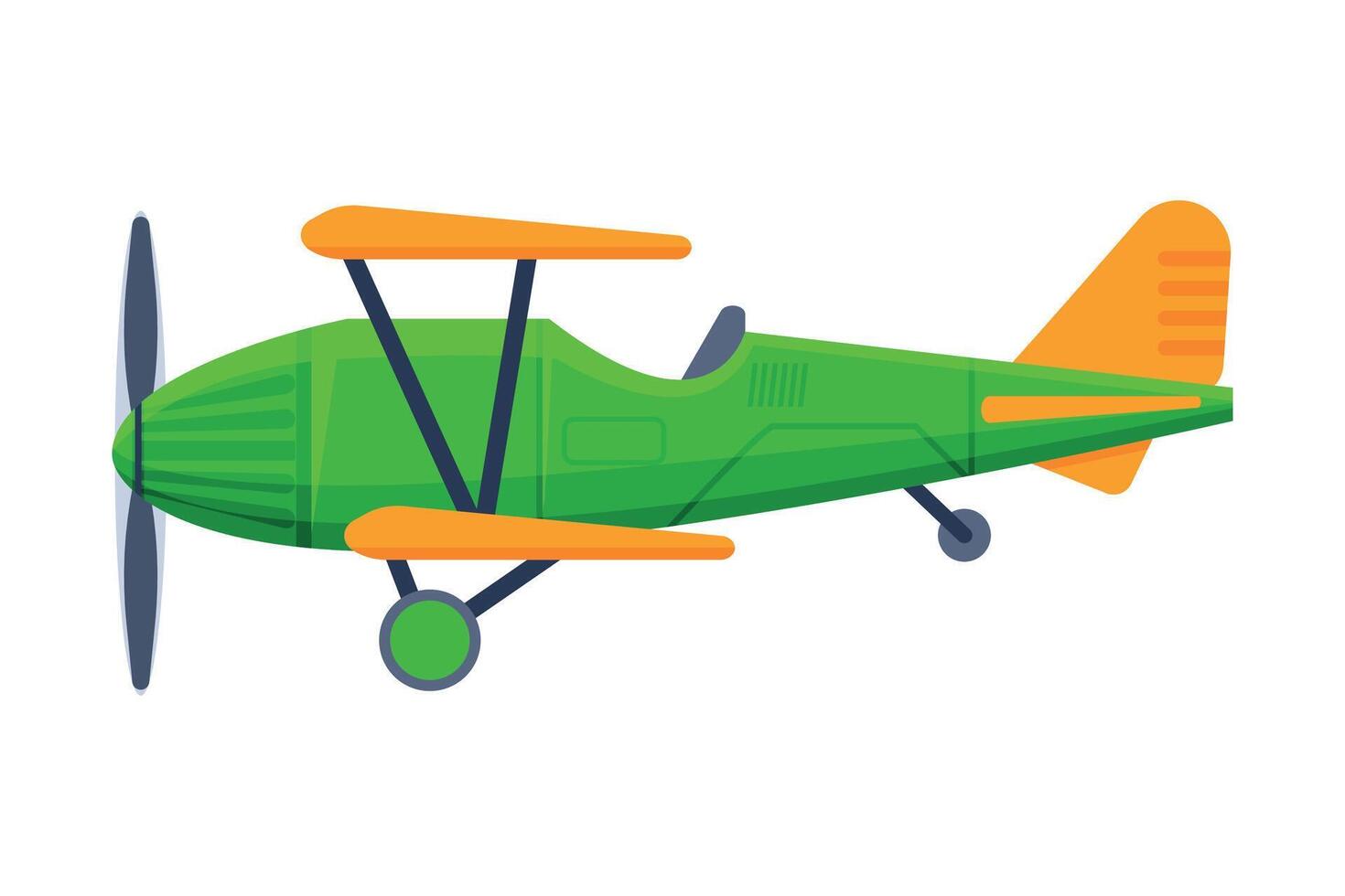 Retro Green Biplane, Flying Aircraft Vehicle, Air Transport Illustration vector