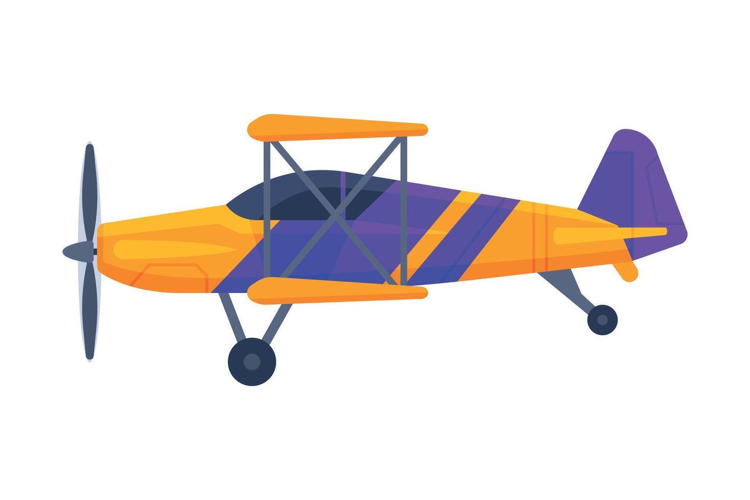 Retro Biplane with Propeller, Flying Aircraft Vehicle, Air Transport Illustration vector