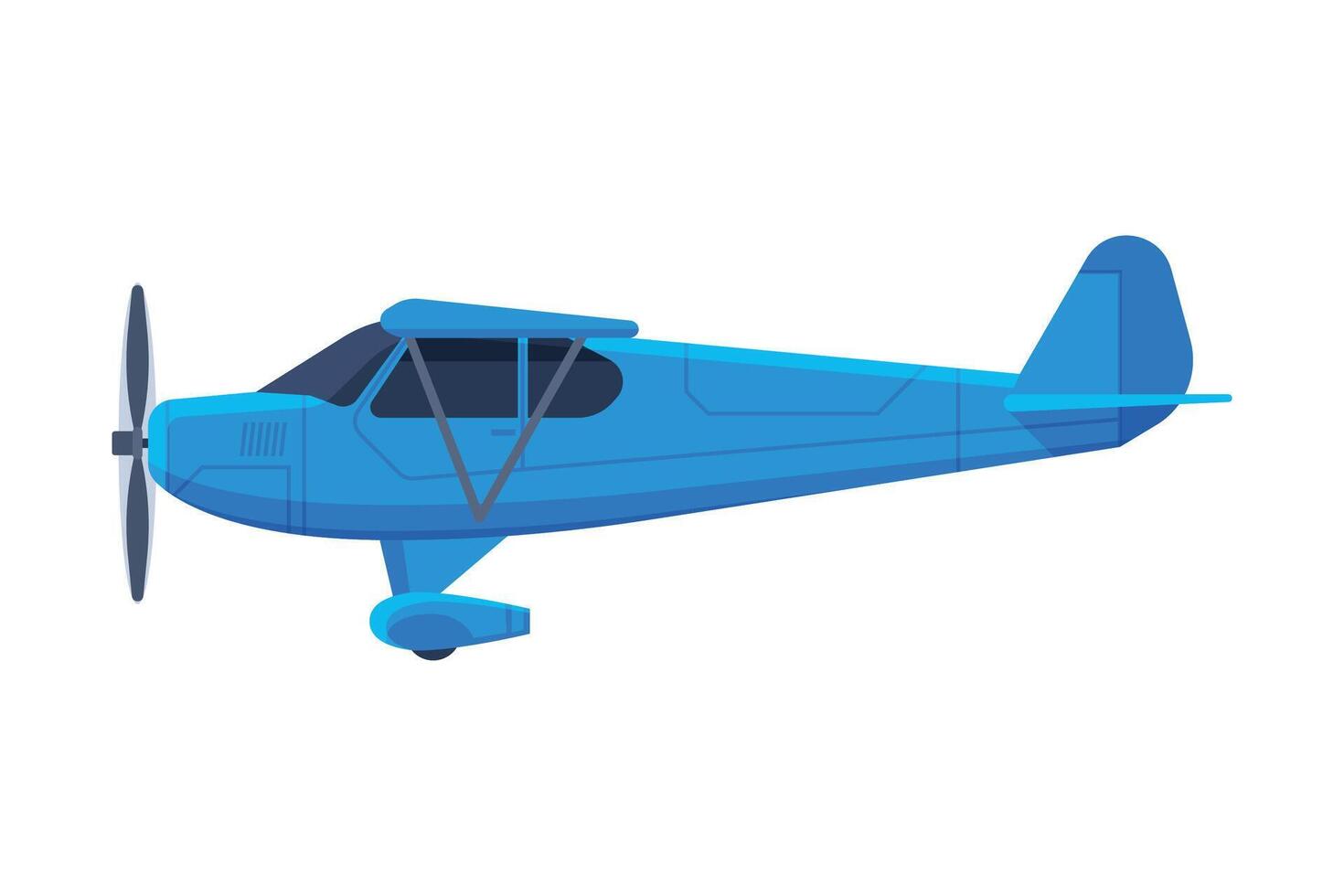 Retro Blue Airplane with Propeller, Flying Aircraft Vehicle, Air Transport Illustration vector