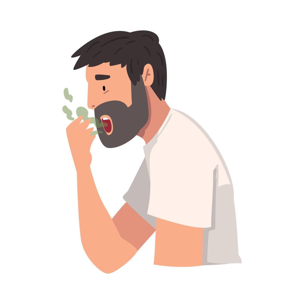 Young Man Having Bad Breath, Guy Having Body Odor Problem Illustration vector