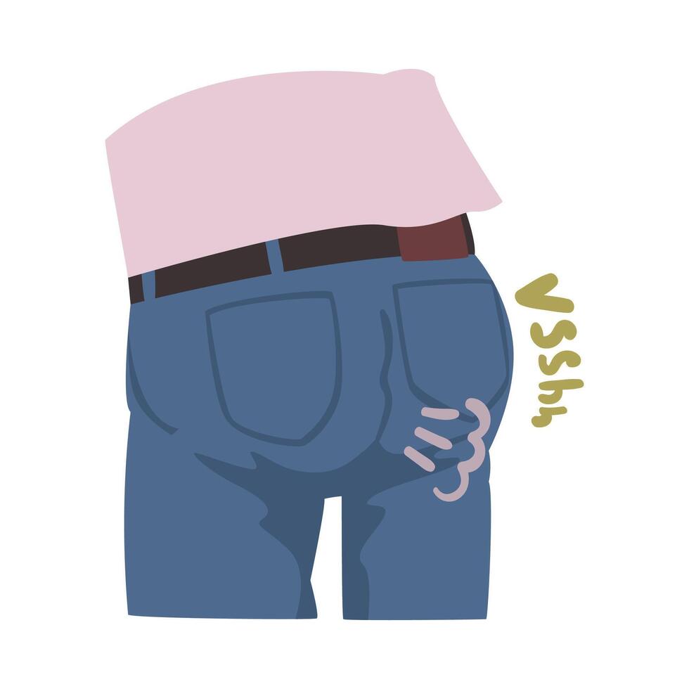 Man Farting Bad Smell with Soound Out From His Bottom Cartoon Illustration vector