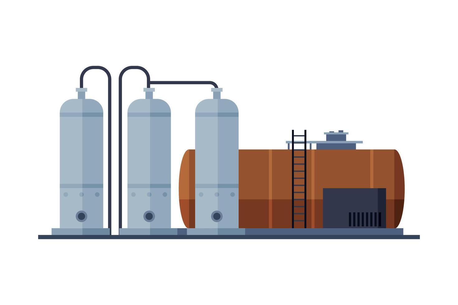 Crude Oil Tank, Benzine, Fuel Cylinder, Storage Reservoir, Gasoline and Petroleum Production Industry Flat Style Illustration vector