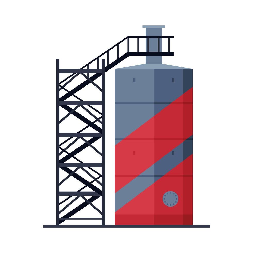 Crude Oil Tank with Ladder, Benzine, Fuel Cylinder, Storage Reservoir, Gasoline and Petroleum Production Industry Flat Style Illustration on White Background vector