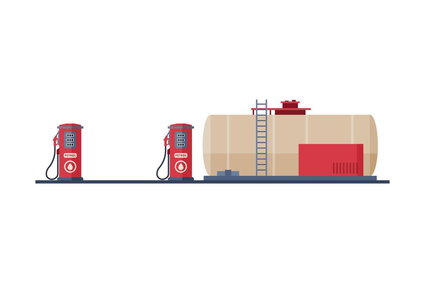 Gas Station Pump, Fuel Tank Storage Reservoirs, Gasoline and Petroleum Industry Equipment Flat Style Illustration vector