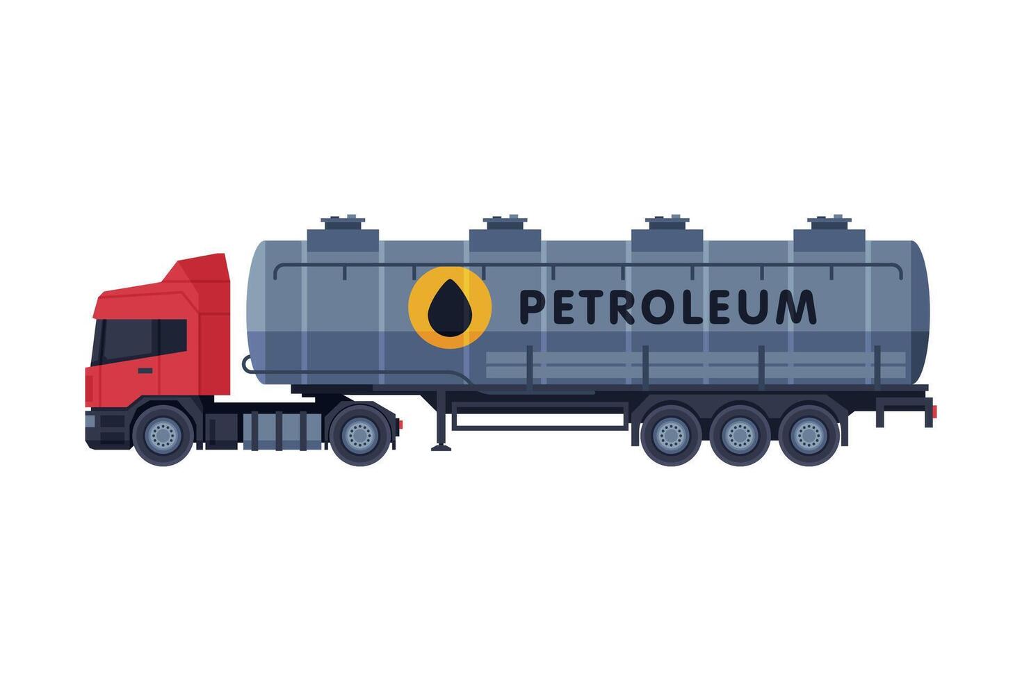 Petroleum Tanker Truck, Gasoline and Petroleum Production Industry Flat Style Illustration on White Background vector