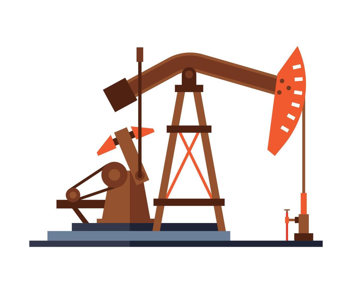 Oil Pump Jack, Gasoline and Petroleum Production Industry Flat Style Illustration on White Background vector