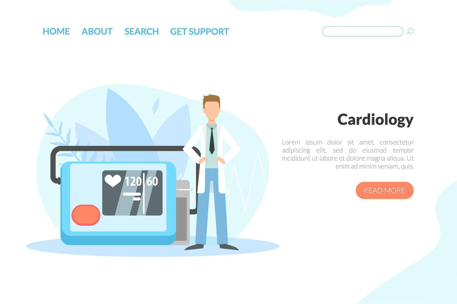 Cardiology Landing Page Template, Online Consultation, Medical Research Web Page, Mobile App, Homepage Illustration vector