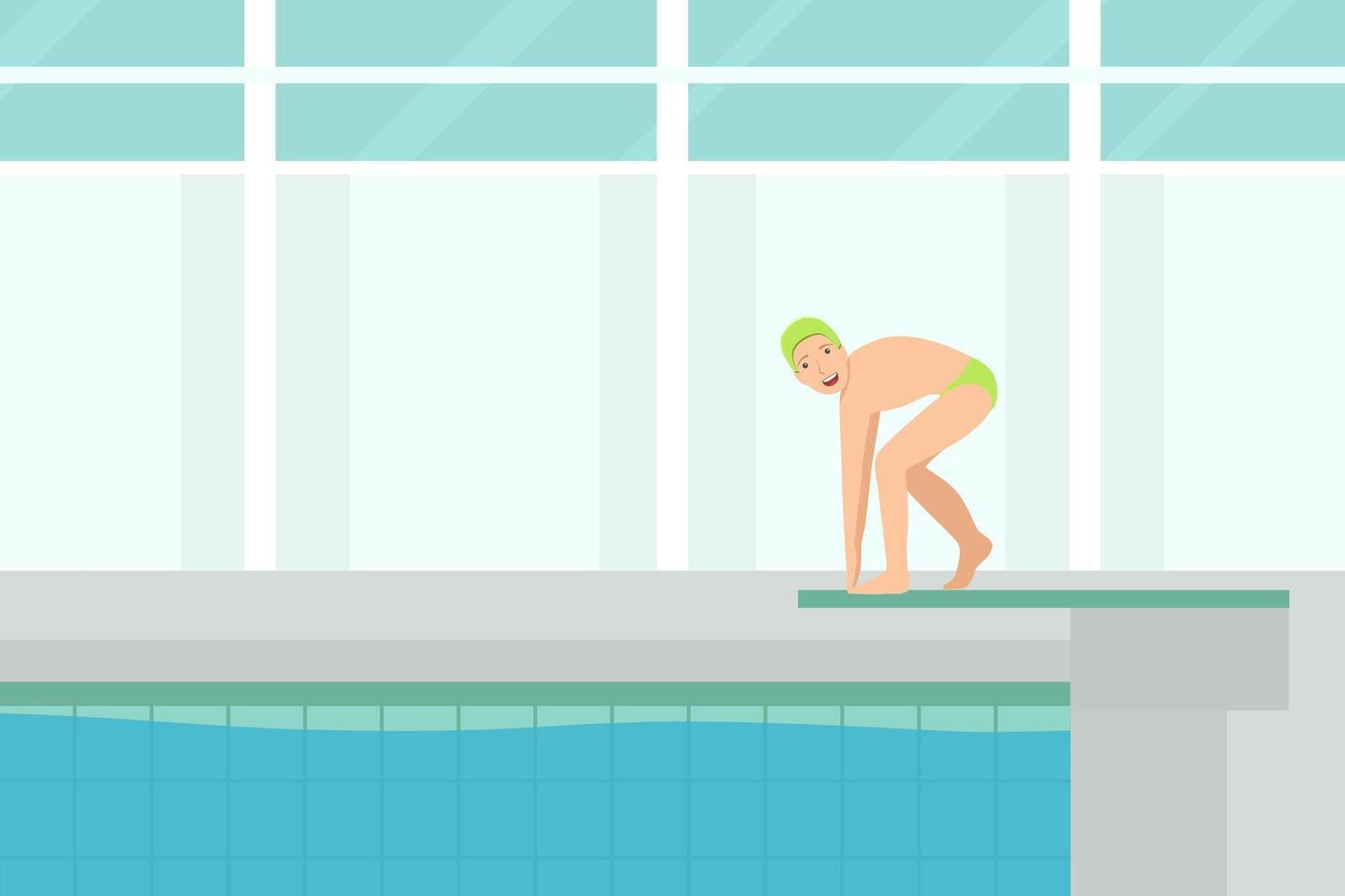 Smiling Boy Swimming in a Pool, Teenager Doing Physical Activity and Sports Illustration vector