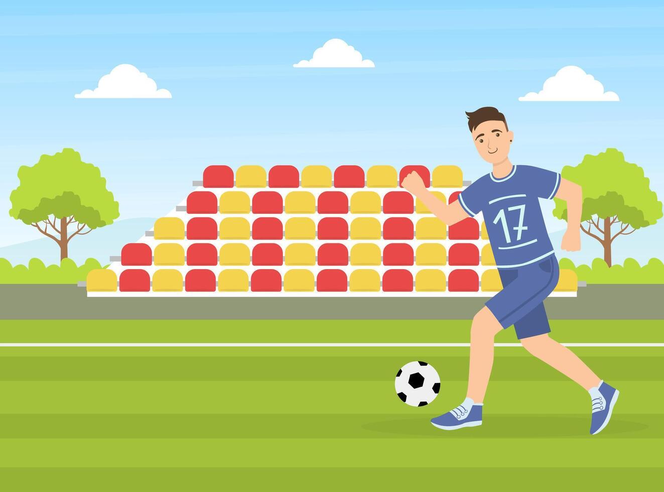 Teenage Boy Kicking a Soccer Ball, Guy Doing Physical Activity Outdoors Illustration vector
