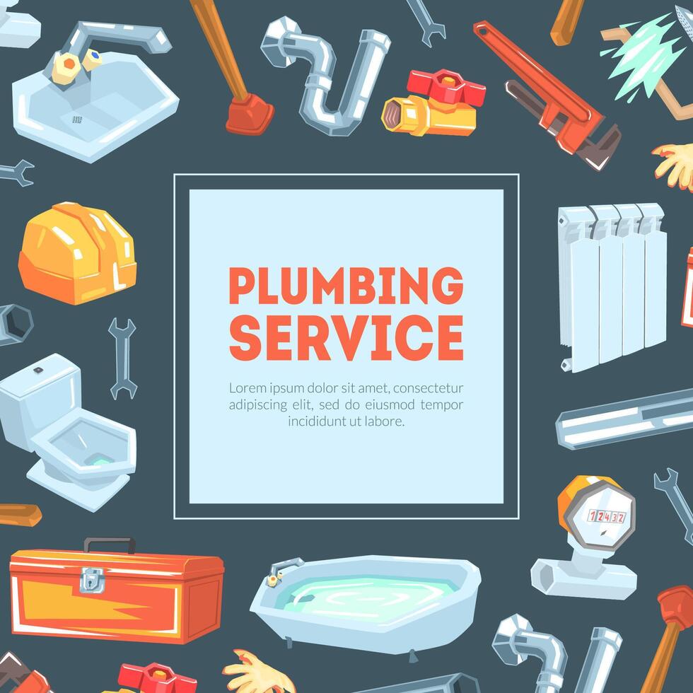 Plumbing Service Banner Template with Professional Plumber Equipment and Place for Text Illustration vector