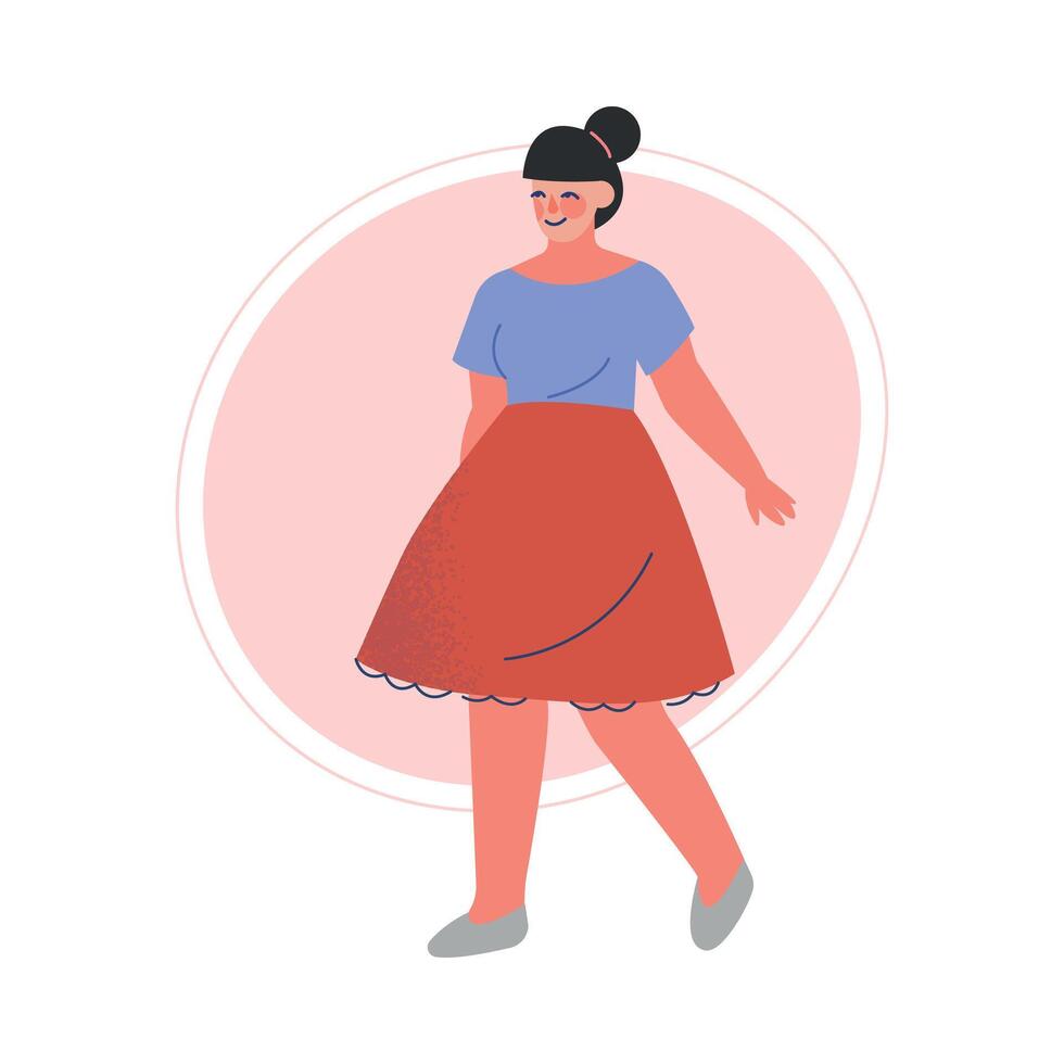 Attractive Plus Size Brunette Woman, Beautiful Curvy, Overweight Girl in Fashionable Clothes Illustration vector