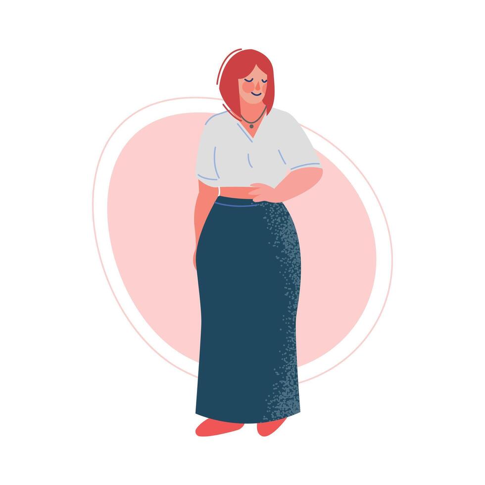 Attractive Plus Size Woman, Beautiful Curvy, Overweight Girl in Fashionable Clothes Illustration vector