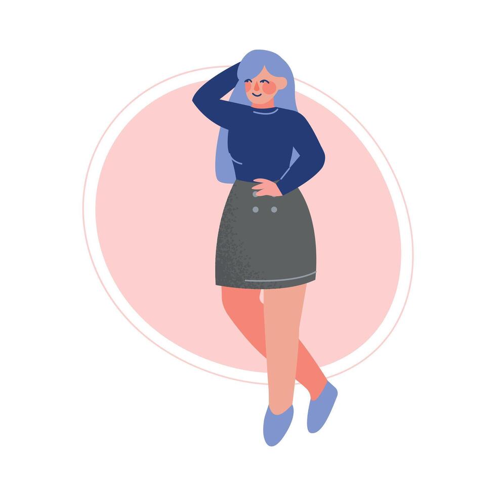 Cheerful Plus Size Woman, Attractive Curvy, Overweight Girl in Fashionable Clothes Illustration vector