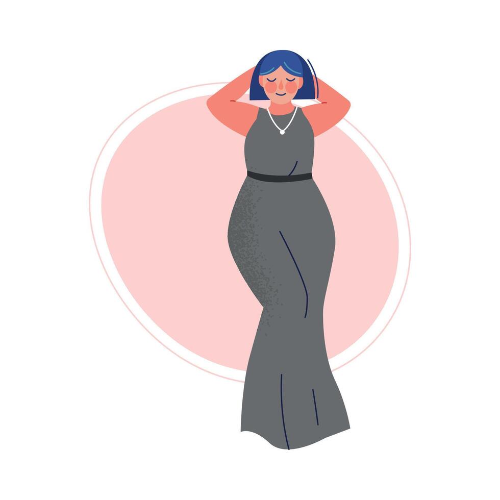 Attractive Plus Size Woman, Beautiful Curvy, Overweight Girl in Long Dress, Body Positive Concept Illustration vector