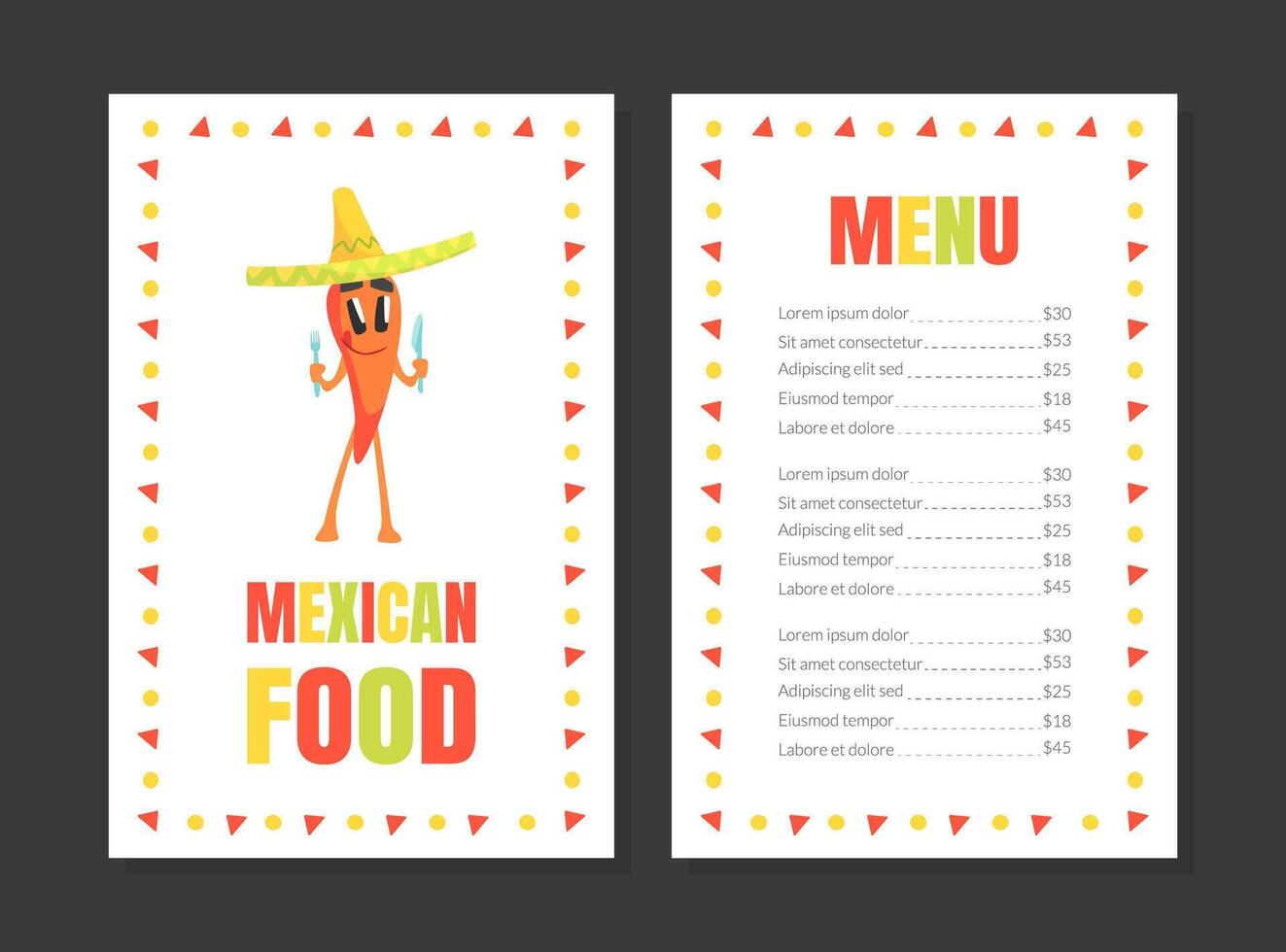 Mexican Food Menu Template, Restaurant, Cafe Brochure, Invitation Illustration vector
