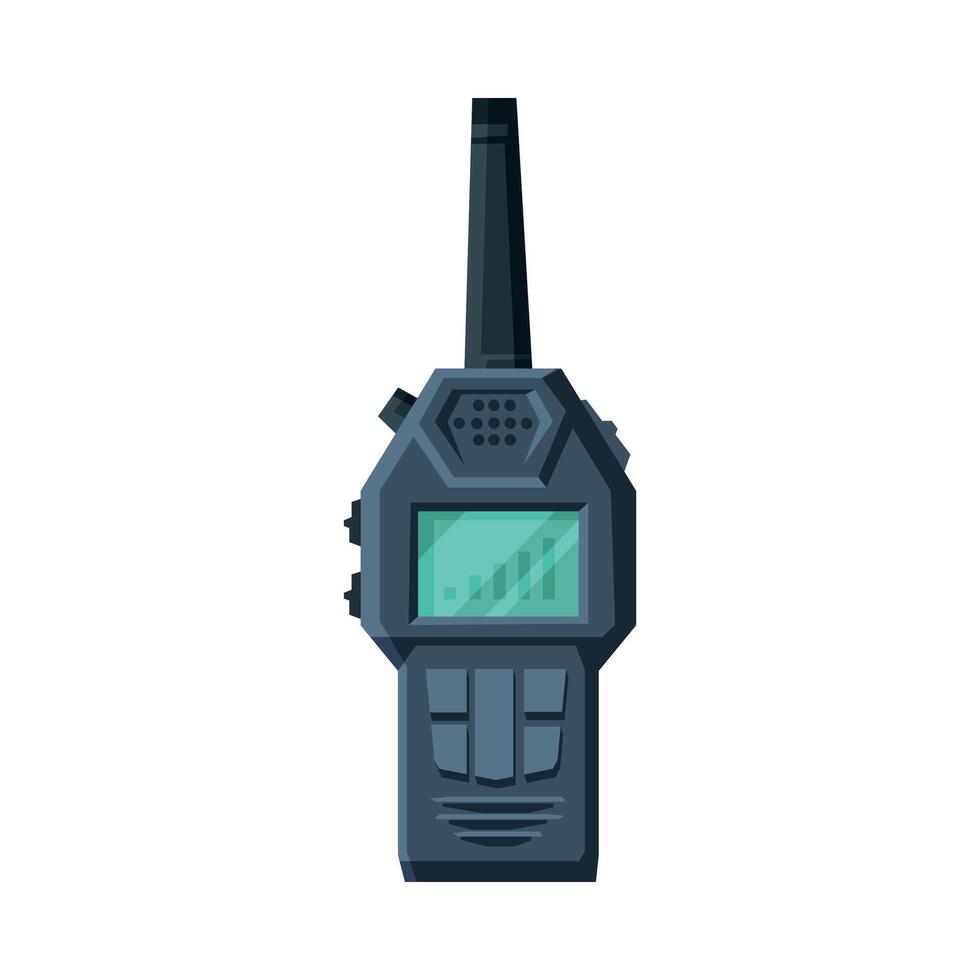 Black Radio Transmitter, Handheld Portable Rectangle Device with Screen and Antenna Flat Illustration vector